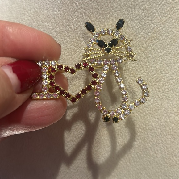 “I ❤️ Cats” Vintage Austrian crystal Pin/Brooch-NWT - Picture 4 of 5